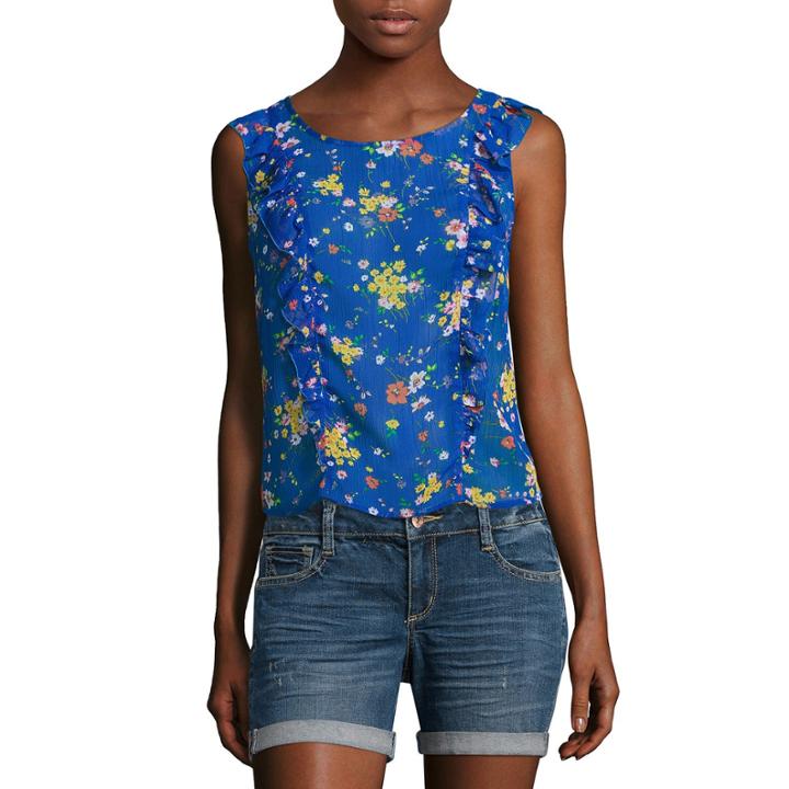 Arizona Sheer Floral Ruffle Top- Juniors