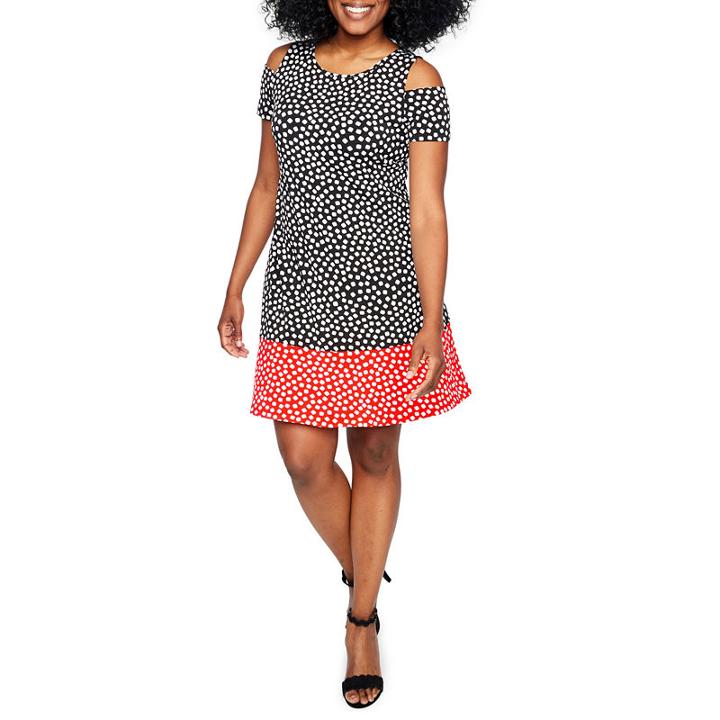 Ronni Nicole Short Sleeve Dots A-line Dress-petites