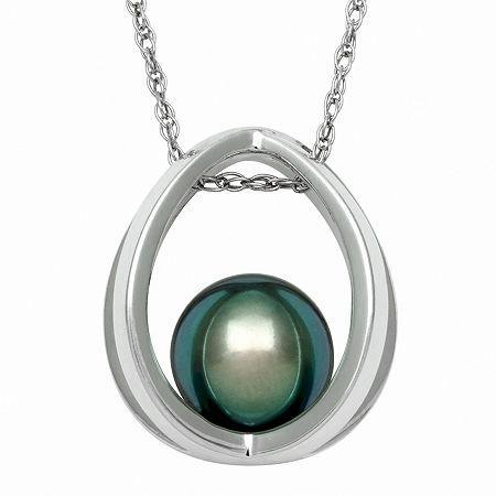 Genuine Tahitian Pearl Sterling Silver Suspended Pendant Necklace