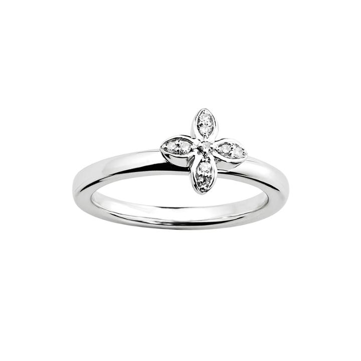 Personally Stackable Diamond-accent Sterling Silver Flower Ring