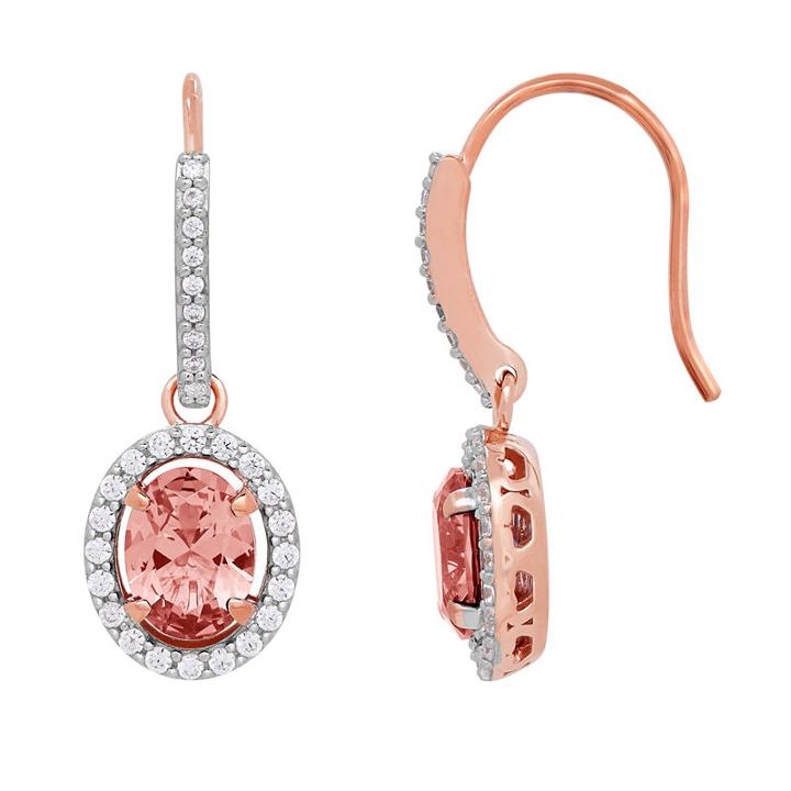 18k Rose Gold Over Silver Simulated Morganite Drop Earrings