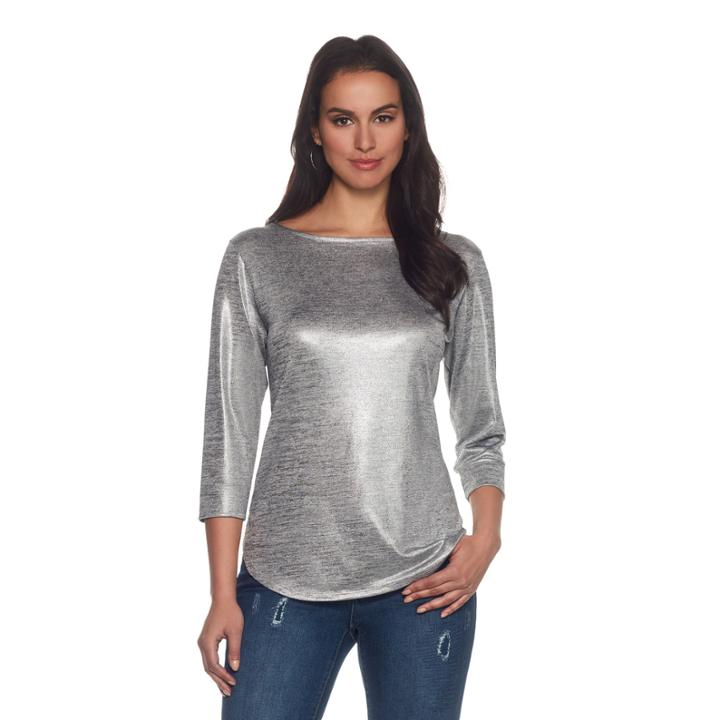 Skyes The Limit St. Moritz 3/4 Sleeve Liquid Silver Top- Plus