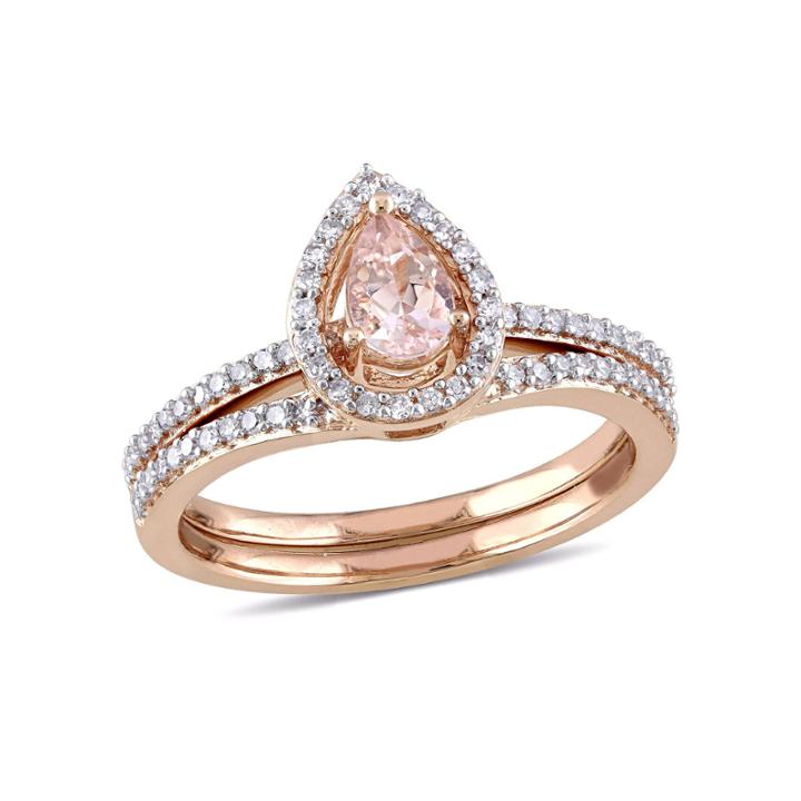 Womens 3/4 Ct. T.w. Pink Morganite 10k Gold Bridal Set
