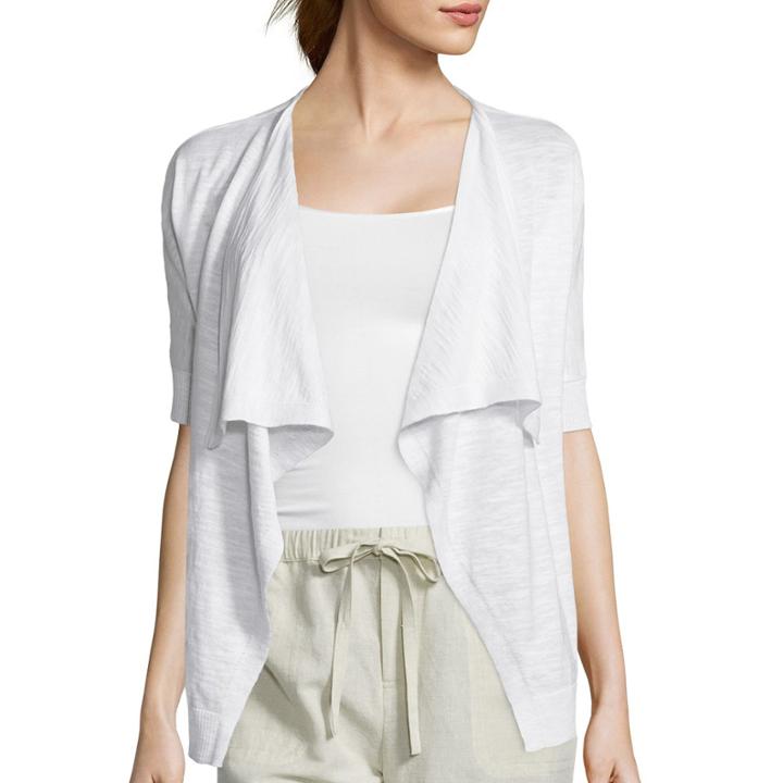Liz Claiborne Short-sleeve Open Slub Cardigan - Tall