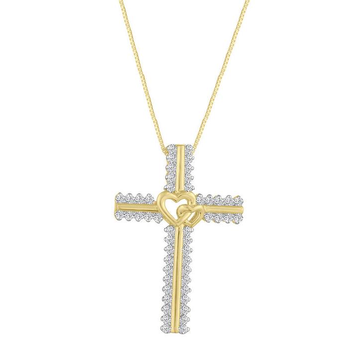 Womens 1/4 Ct. T.w. Genuine White Diamond Cross Pendant Necklace