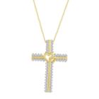 Womens 1/4 Ct. T.w. Genuine White Diamond Cross Pendant Necklace