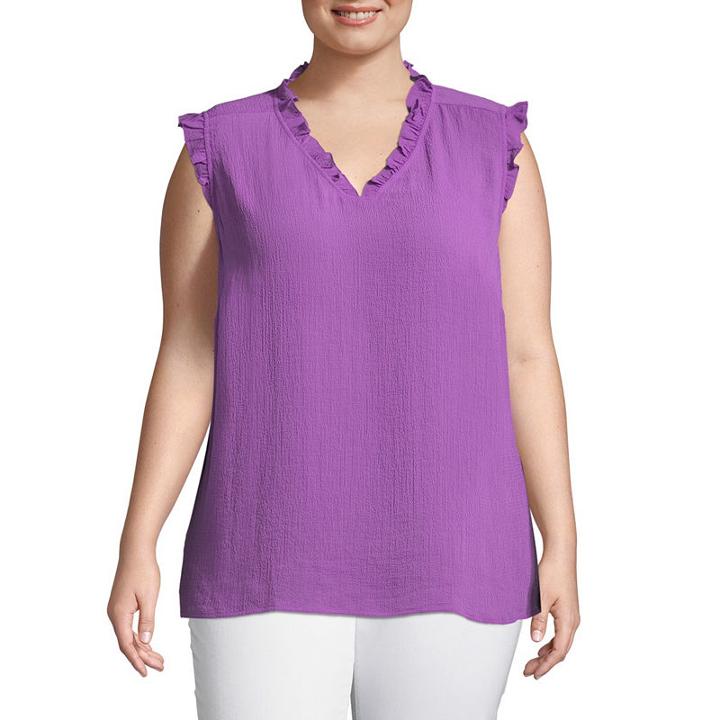 Liz Claiborne Sleeveless Ruffle Neck Blouse- Plus