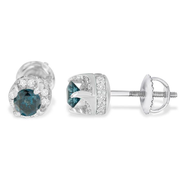 1 Ct. T.w. Multi Color Diamond 14k White Gold 5mm Stud Earrings