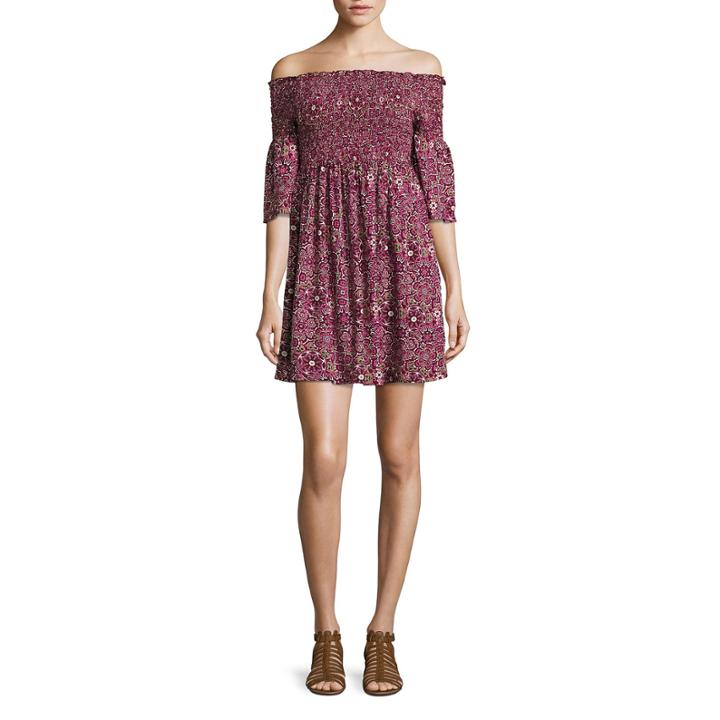 Arizona 3/4 Sleeve Pattern Fit & Flare Dress-juniors