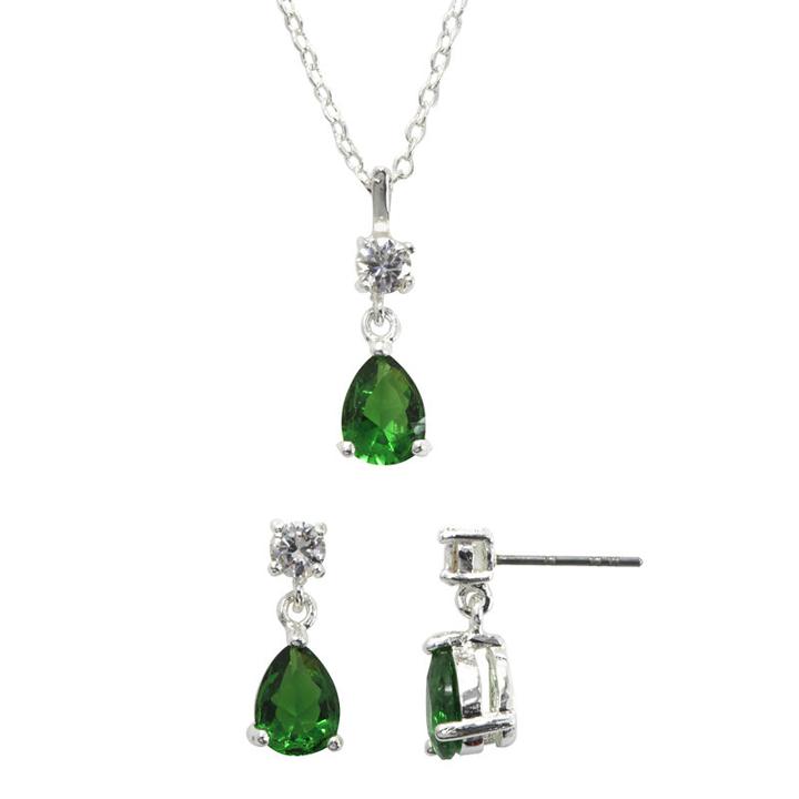 Sparkle Allure&trade; Clear & Green Cubic Zirconia And Crystal Necklace & Earring Set