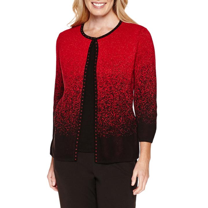 Alfred Dunner 3/4 Sleeve Crew Neck Pullover Sweater