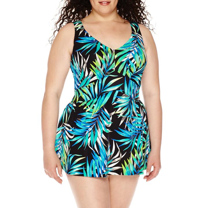 Azul By Maxine Of Hollywood Better Be-leaf It Empire-waist Swimdress - Plus