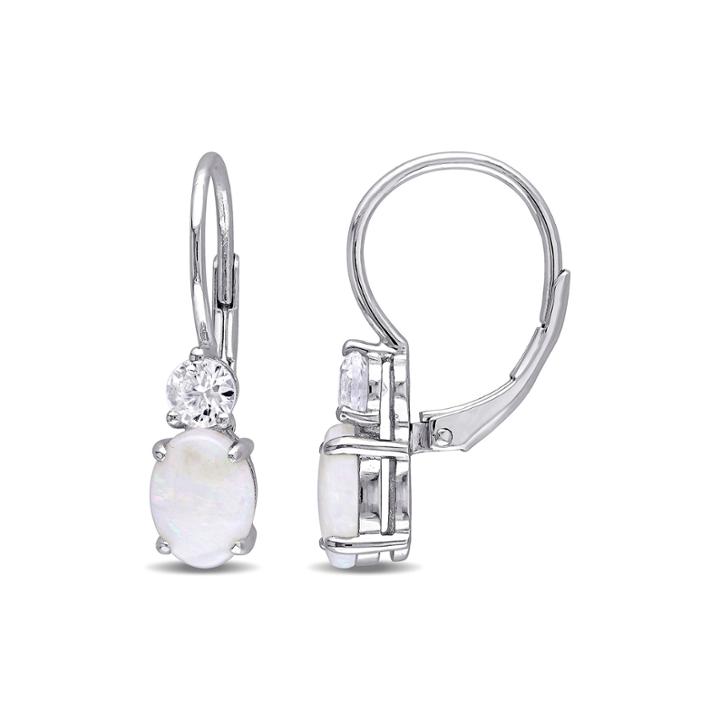 Round Genuine Opal And Lab-created White Sapphire Earrings