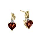 Heart-shaped Genuine Garnet And Diamond-accent 14k Yellow Gold Earrings