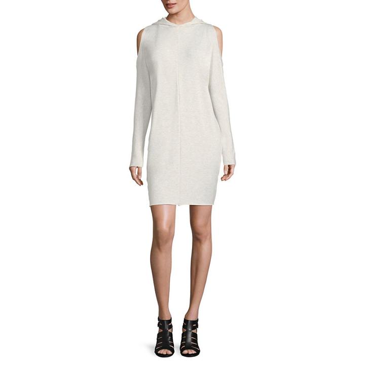 Project Runway Long Sleeve Hooded Cold Shoulder Sweatshirt Dress