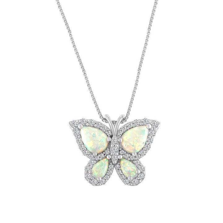Womens Lab Created Multi Color Opal Butterfly Pendant Necklace