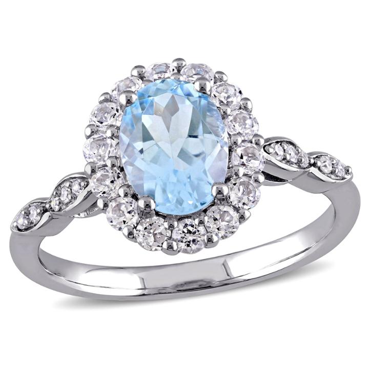 Womens Diamond Accent Genuine Blue Topaz 14k Gold Cocktail Ring