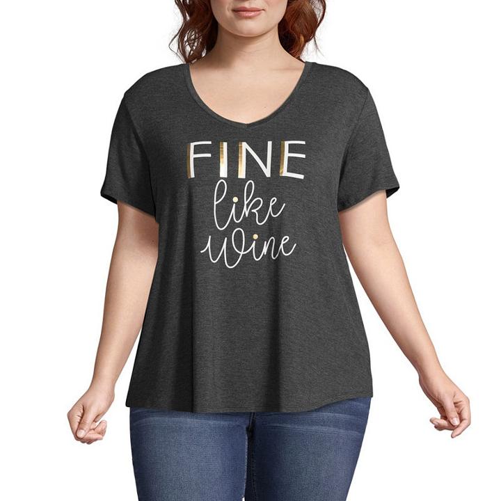 Boutique + Short Sleeve V Neck Graphic T-shirt - Plus