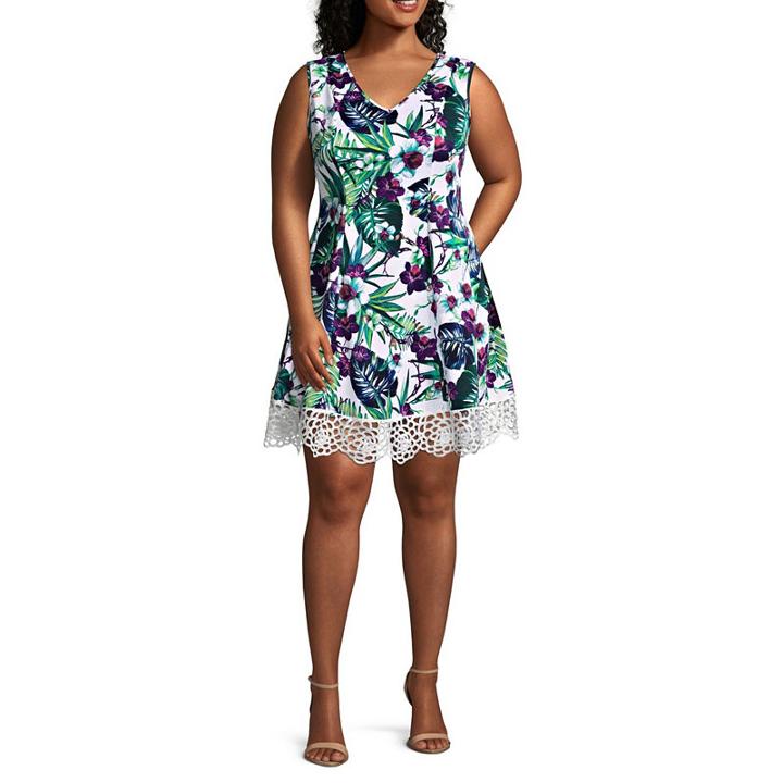 Donna Ricco Sleeveless Pattern Fit & Flare Dress - Plus