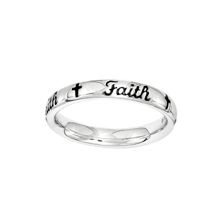 Personally Stackable Sterling Silver Black Enamel Faith Ring