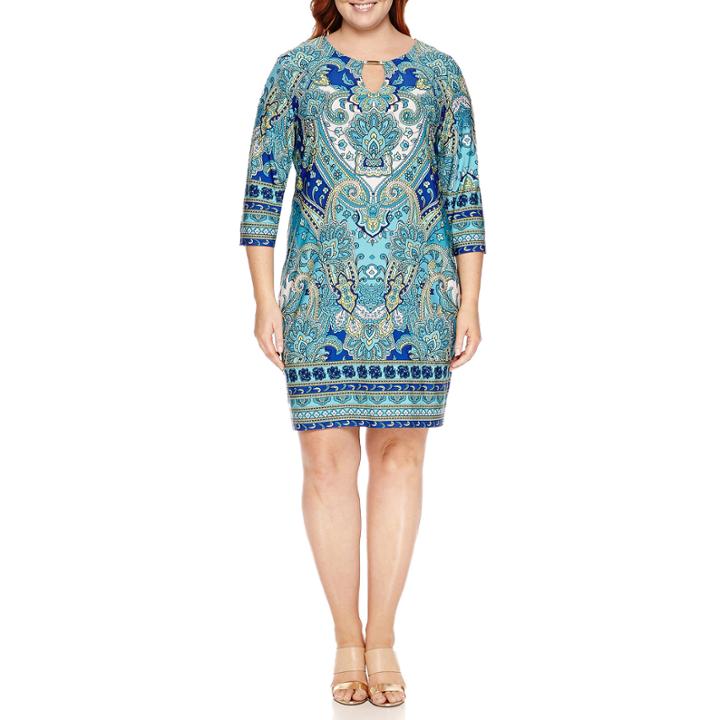 Tiana B 3/4 Sleeve Paisley Sheath Dress-plus