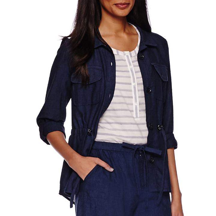 Liz Claiborne Linen-cotton Roll-tab Cargo Anorak Jacket - Tall
