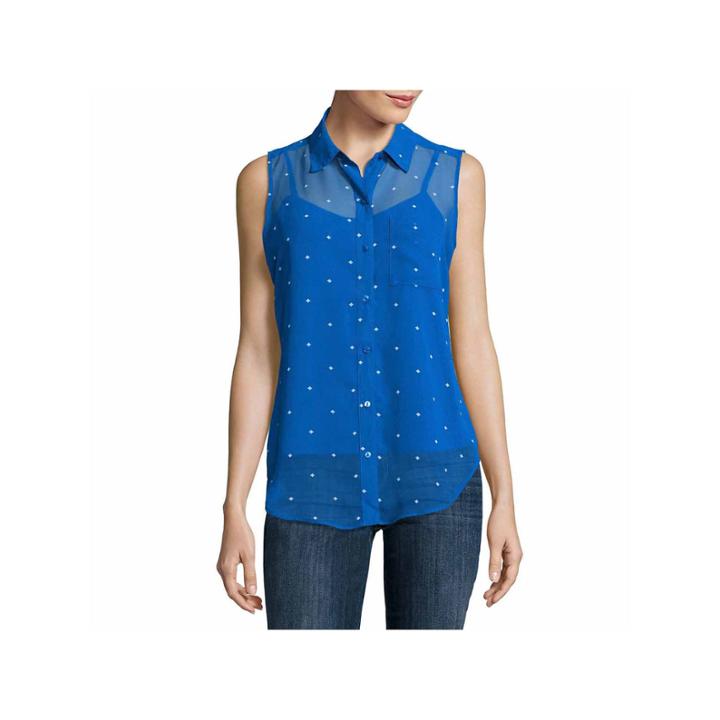 Liz Claiborne Sleevelessbutton Frontwoven Blouse-talls