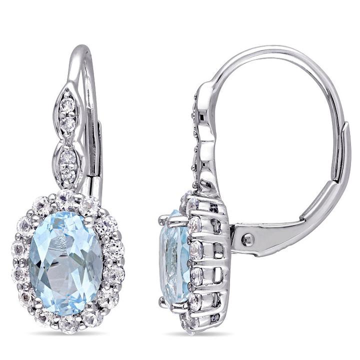 Diamond Accent Genuine Blue Blue Topaz 14k Gold Drop Earrings