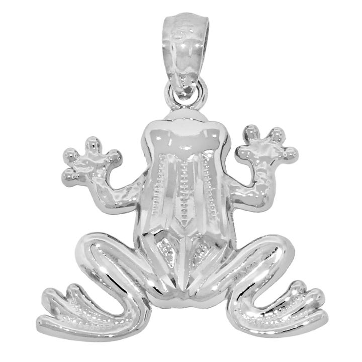 Sterling Silver Diamond-cut Frog Charm Pendant