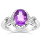 Womens Genuine Amethyst Purple Sterling Silver Oval Cocktail Ring