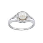 Womens Diamond Accent White Pearl Sterling Silver Halo Ring