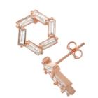 Lab Created White Sapphire 14k Rose Gold Over Silver 14.1mm Stud Earrings