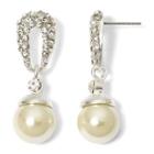 Vieste Silver-tone Pearlized Glass Bead Pav Drop Earrings