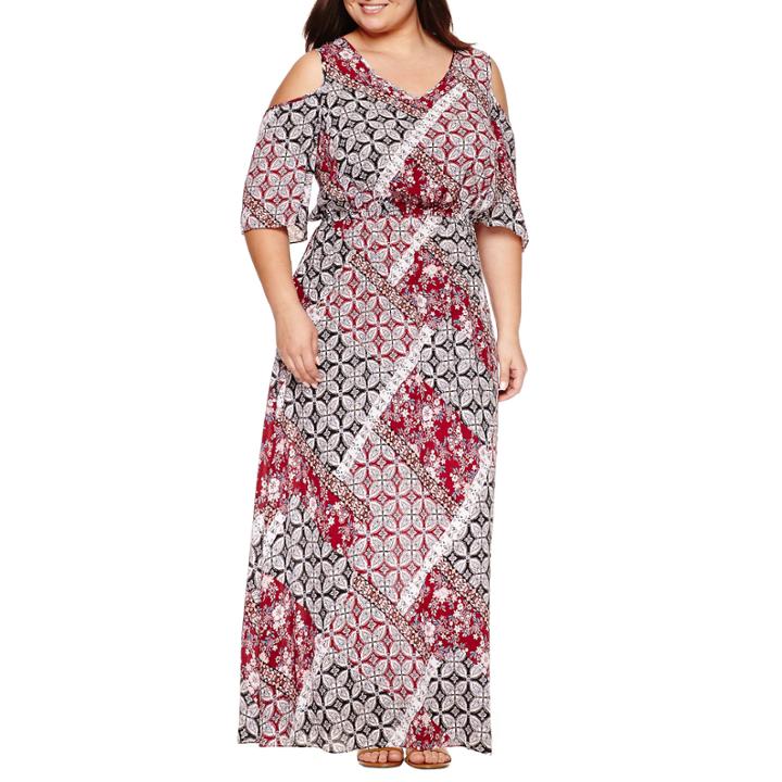 Boutique + Cold Shoulder Woven Maxi Dress-plus