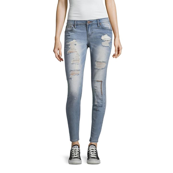 Rampage Stitch Embroidered Skinny Jeans-juniors