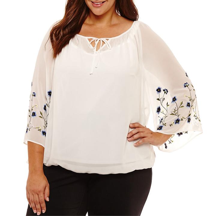 Alyx 3/4 Sleeve Bell Sleeve Peasant Top - Plus