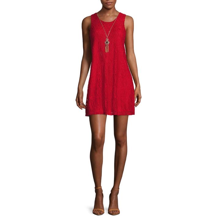By & By Sleeveless Swing Lace Dress With Necklace - Juniors