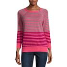 Liz Claiborne 3/4 Sleeve Stripe Pullover Sweater-petites