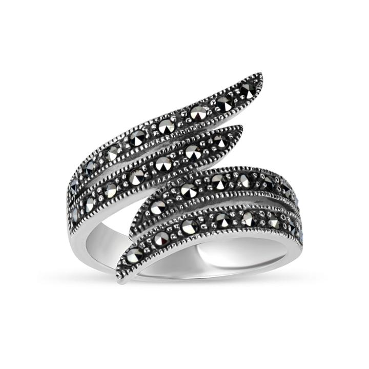 Swarovski Womens Black Marcasite Sterling Silver Bypass Ring
