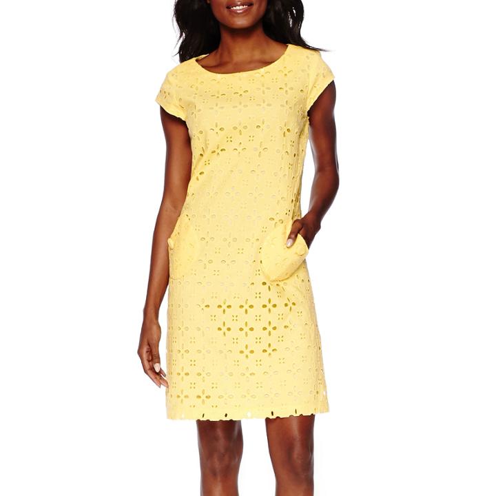 R & K Originals Cap-sleeve Eyelet Shift Dress