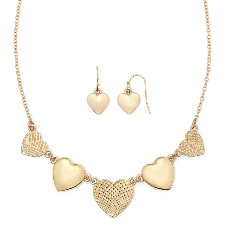 Liz Claiborne Gold-tone Heart Earring And Necklace Set