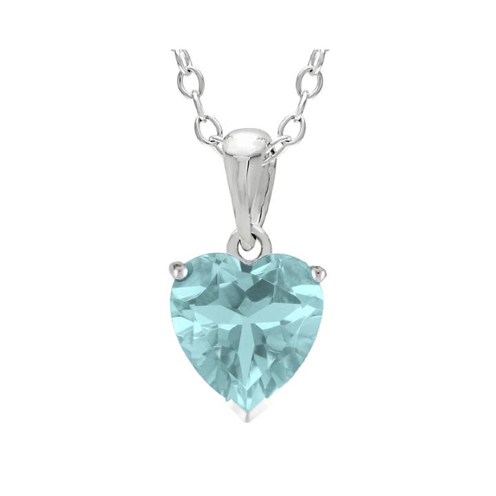 Heart-shaped Lab-created Aquamarine Sterling Silver Pendant Necklace