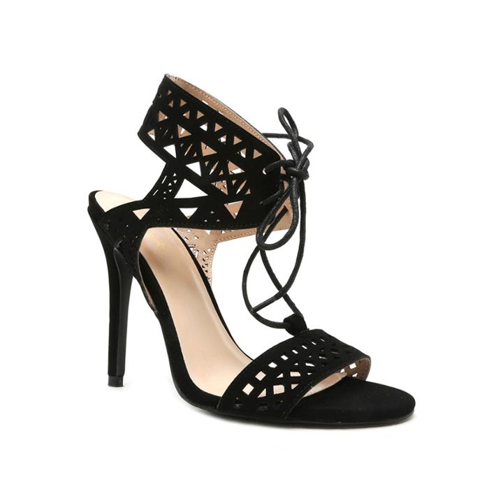 Qupid Ara 86 Black Cut-out High Heel Sandals