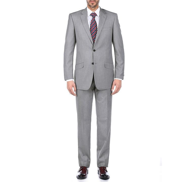 Verno Men's 100% Wool Grey Slim Fit Single Breast Two Piece Suit