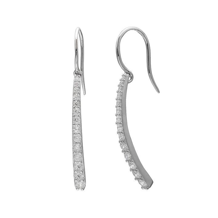 Graduated Cubic Zirconia Silver-plated Bar Drop Earrings