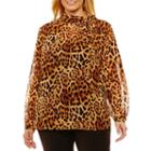 Liz Claiborne Signature Collection Long Sleeve Crew Neck Woven Blouse-plus