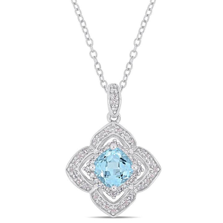 Womens 1/10 Ct. T.w. Genuine Blue Topaz Sterling Silver Pendant Necklace