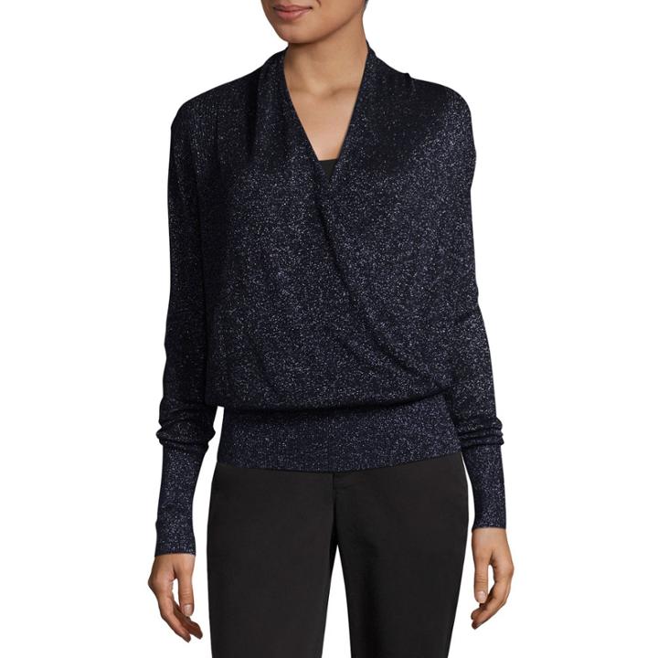 Liz Claiborne Long Sleeve Lurex Surplice Sweater