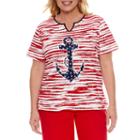 Alfred Dunner Short Sleeve Split Crew Neck T-shirt-womens Plus