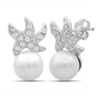 Diamond Accent White Cultured Freshwater Pearls Sterling Silver 1/2 Inch Stud Earrings
